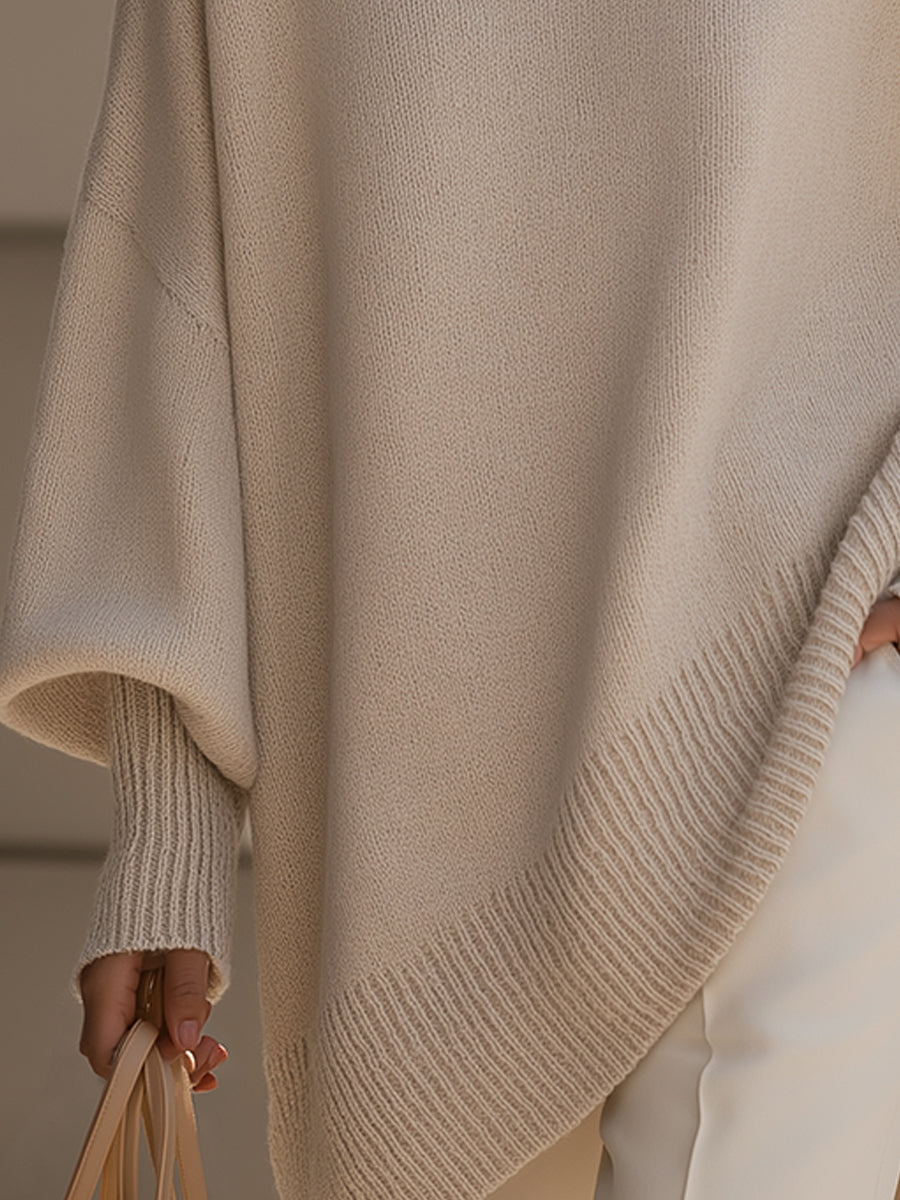 Damski sweter – oversize, z wełną, asymetryczny dół