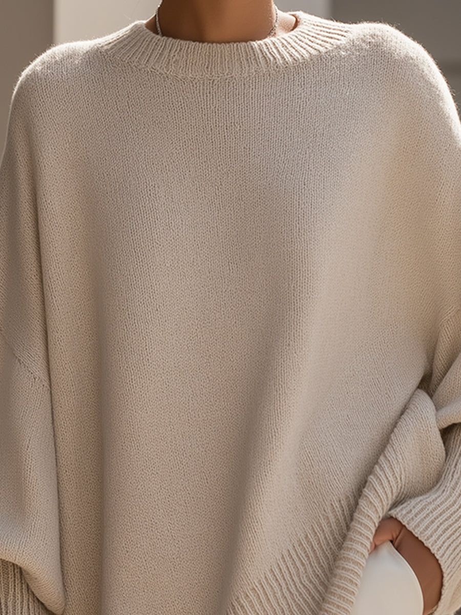 Damski sweter – oversize, z wełną, asymetryczny dół