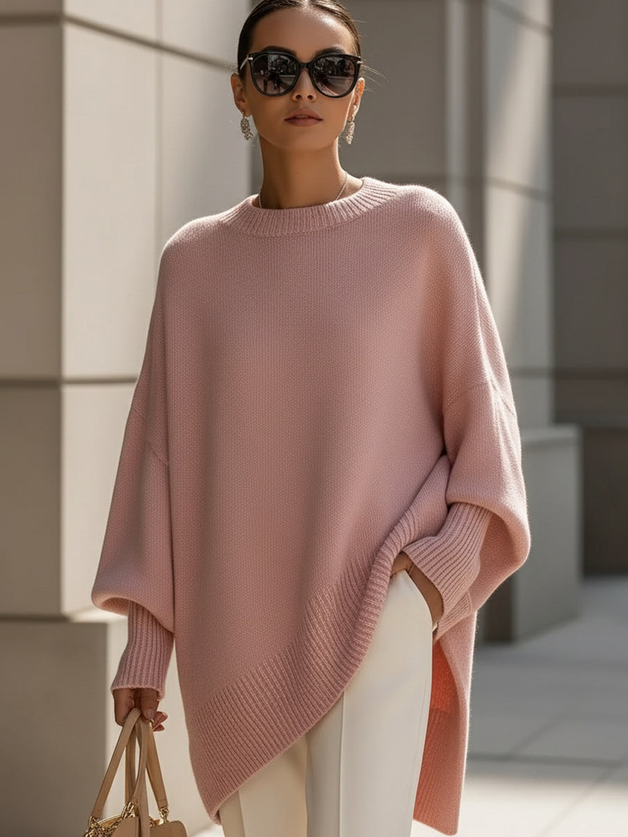Damski sweter – oversize, z wełną, asymetryczny dół