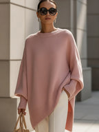 Damski sweter – oversize, z wełną, asymetryczny dół