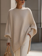 Damski sweter – oversize, z wełną, asymetryczny dół