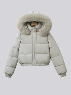 Damska kurtka puchowa zimowa – z futerkiem, pikowana
