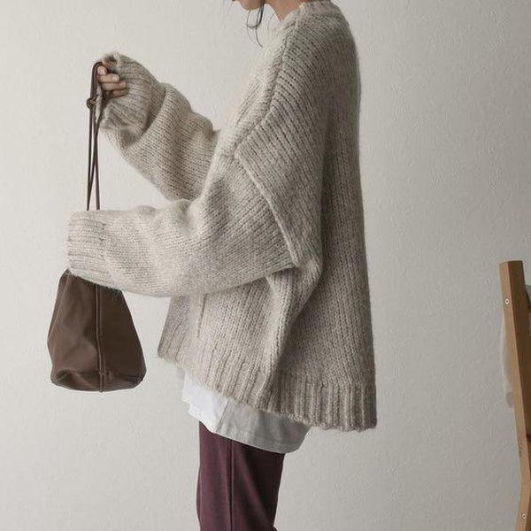 Damski sweter – oversize, z kieszenią, gruby splot