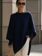 Damski sweter – oversize, z wełną, asymetryczny dół