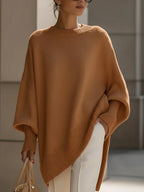 Damski sweter – oversize, z wełną, asymetryczny dół