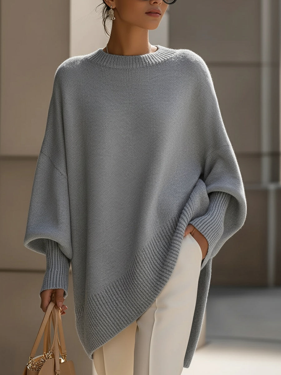 Damski sweter – oversize, z wełną, asymetryczny dół