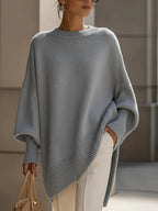Damski sweter – oversize, z wełną, asymetryczny dół