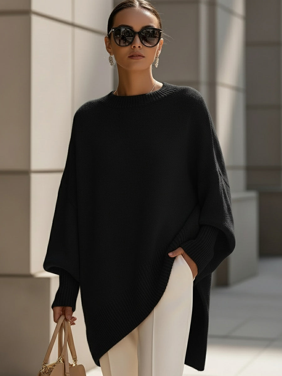 Damski sweter – oversize, z wełną, asymetryczny dół