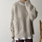 Damski sweter – oversize, z kieszenią, gruby splot