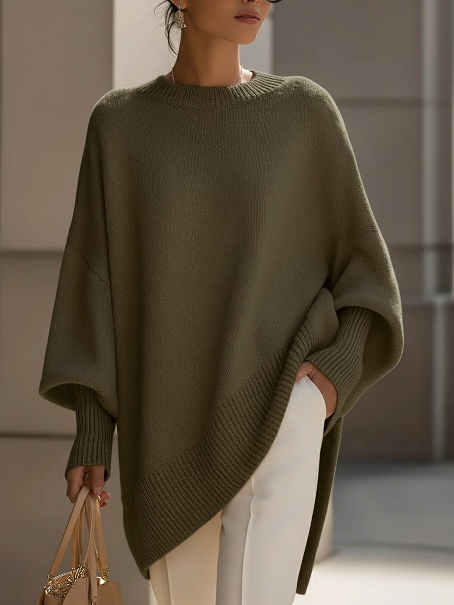 Damski sweter – oversize, z wełną, asymetryczny dół