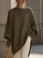 Damski sweter – oversize, z wełną, asymetryczny dół