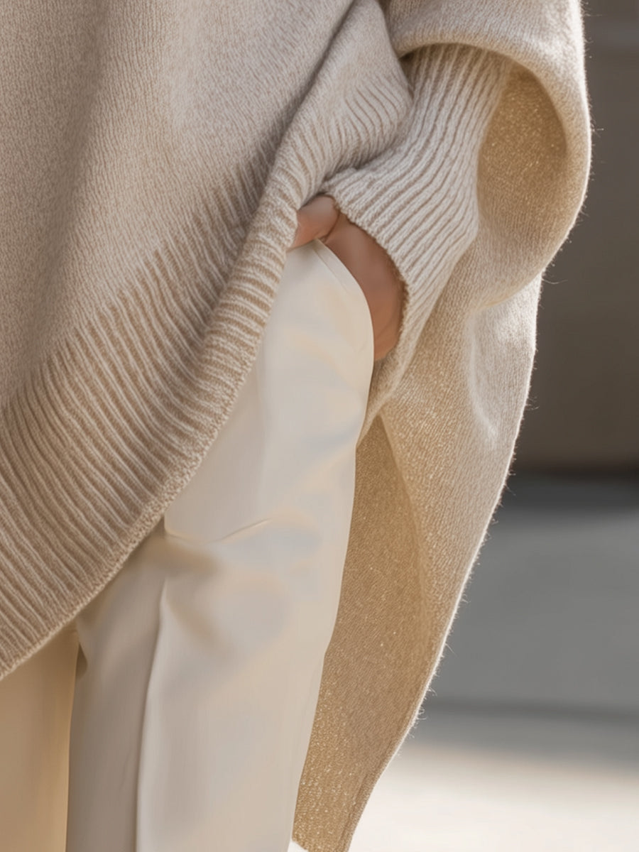 Damski sweter – oversize, z wełną, asymetryczny dół