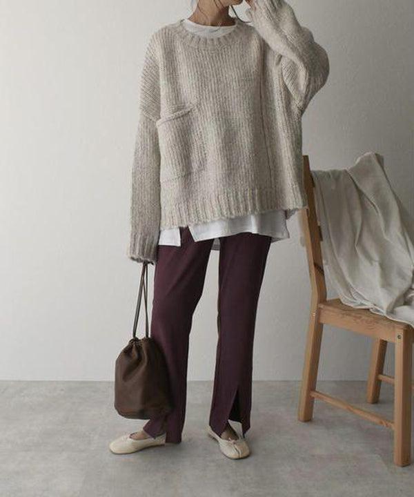 Damski sweter – oversize, z kieszenią, gruby splot