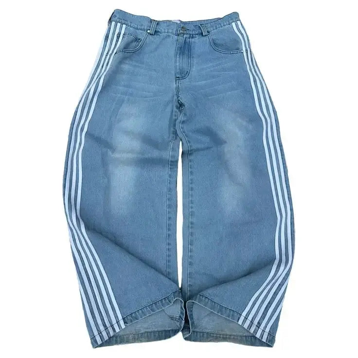 Baggy Jeans z Wysokim Stanem-Jeans-Niebieski-S-Moda Perla