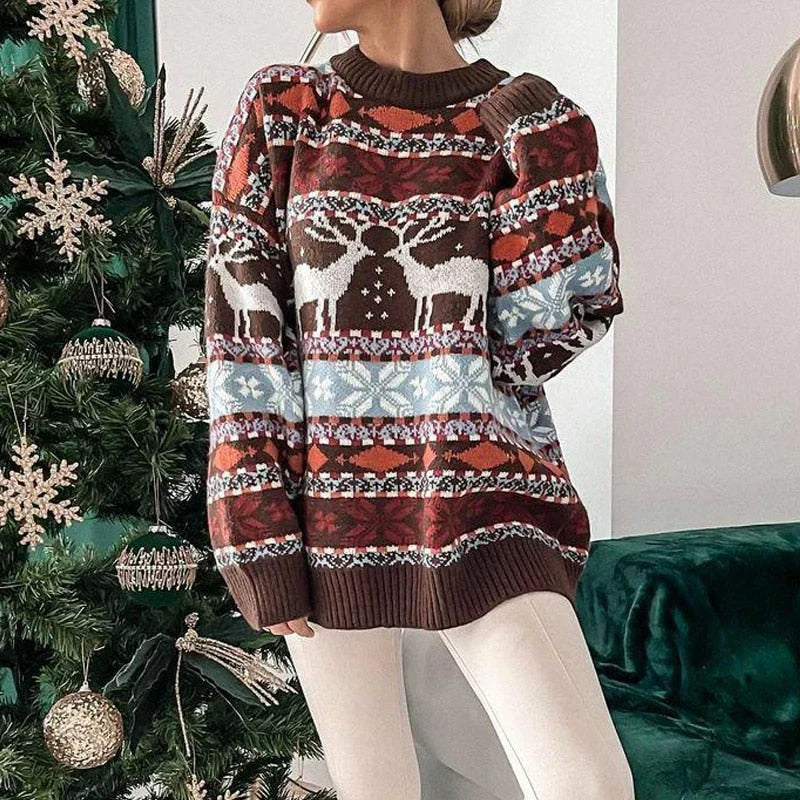 Damski sweter świąteczny – wzór norweski, oversize