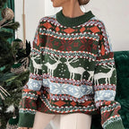 Damski sweter świąteczny – wzór norweski, oversize