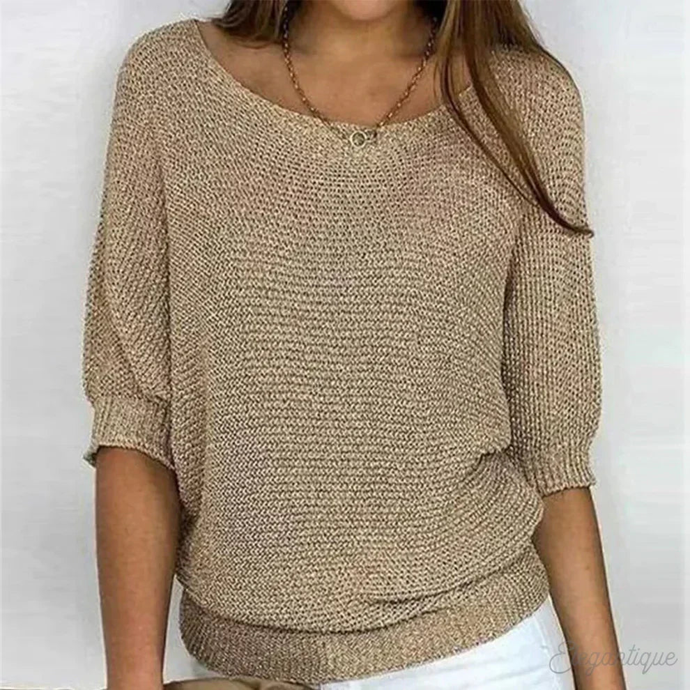 Damski sweter dzianinowy – elegancki krój, z rękawem do łokcia