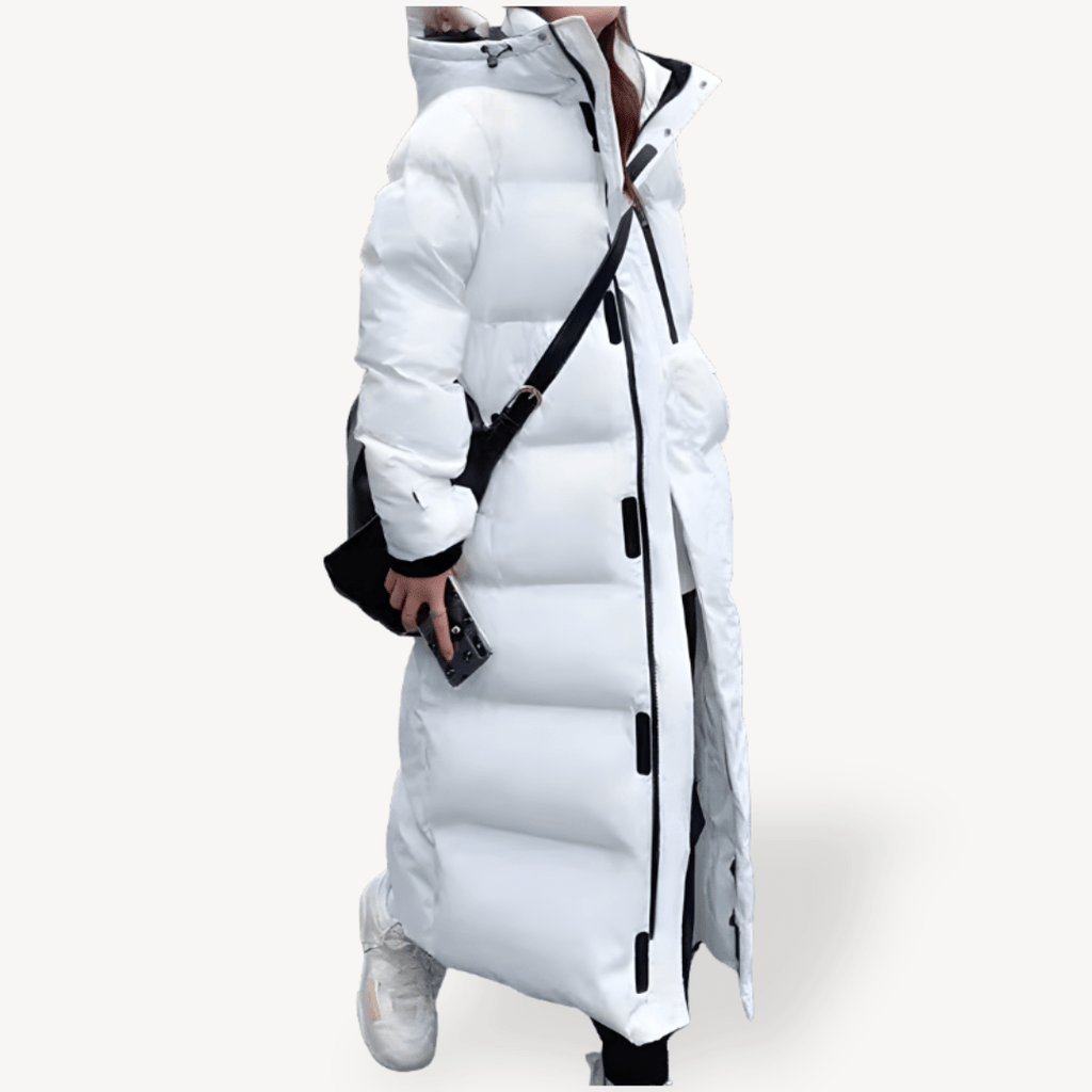 Damska Długa Kurtka Puchowa z Kapturem na Zimę-Women's Coat-Moda Perla-Biały-S-Moda Perla