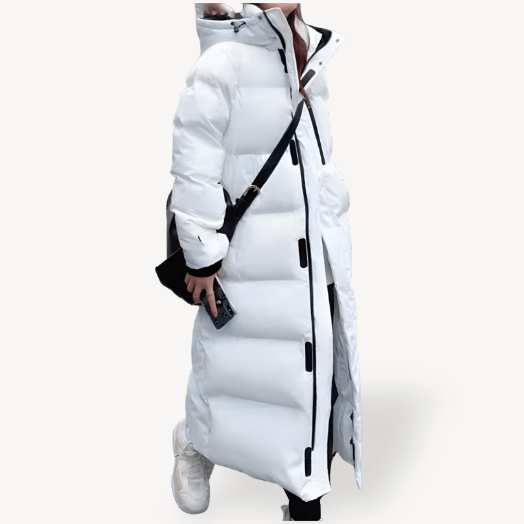 Damska Długa Kurtka Puchowa z Kapturem na Zimę-Women's Coat-Moda Perla-Biały-S-Moda Perla