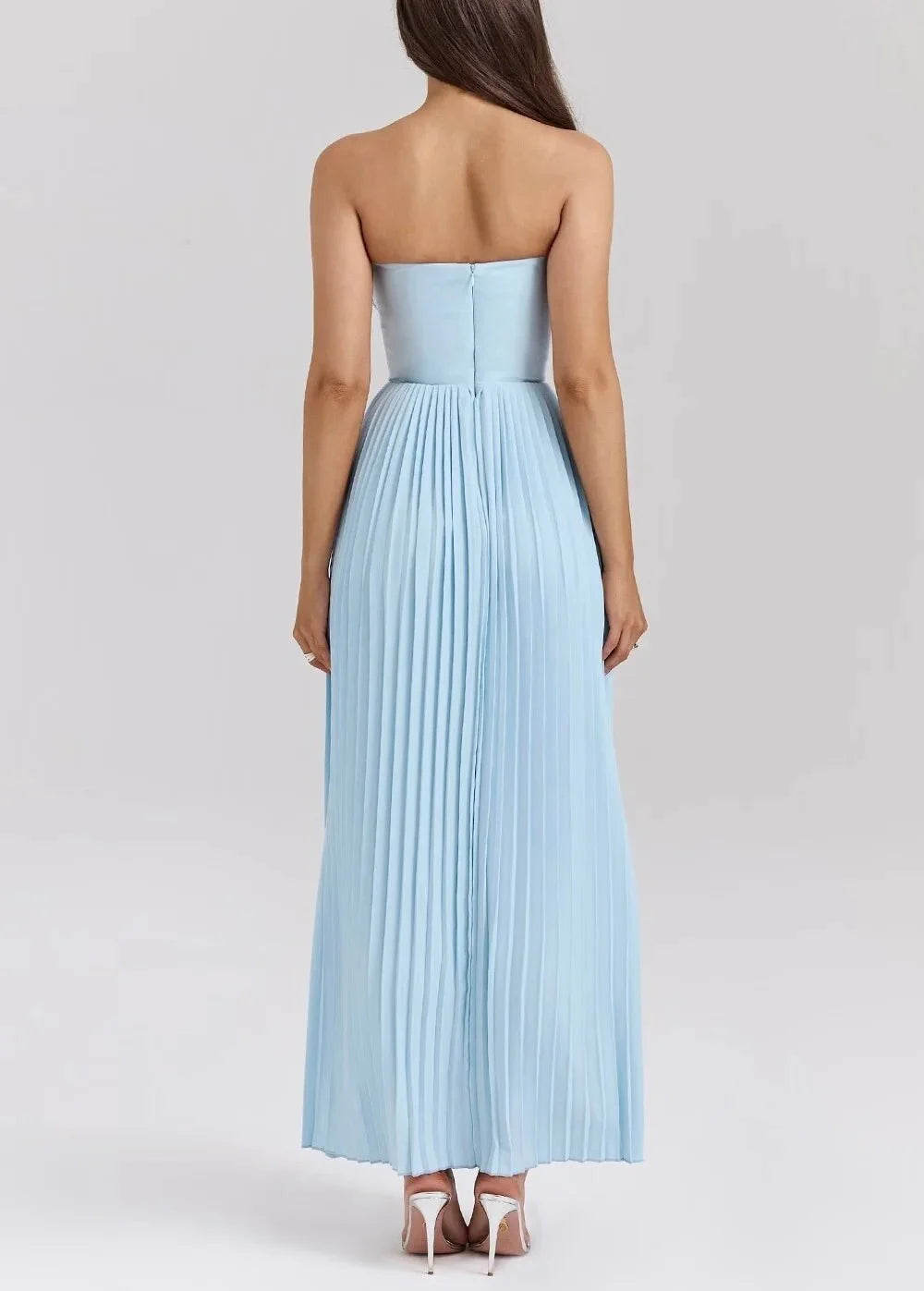 Długa plisowana sukienka gorsetowa bez ramiączek – elegancka suknia wieczorowa-Maxi Dresses-Mason Luxor-Moda Perla