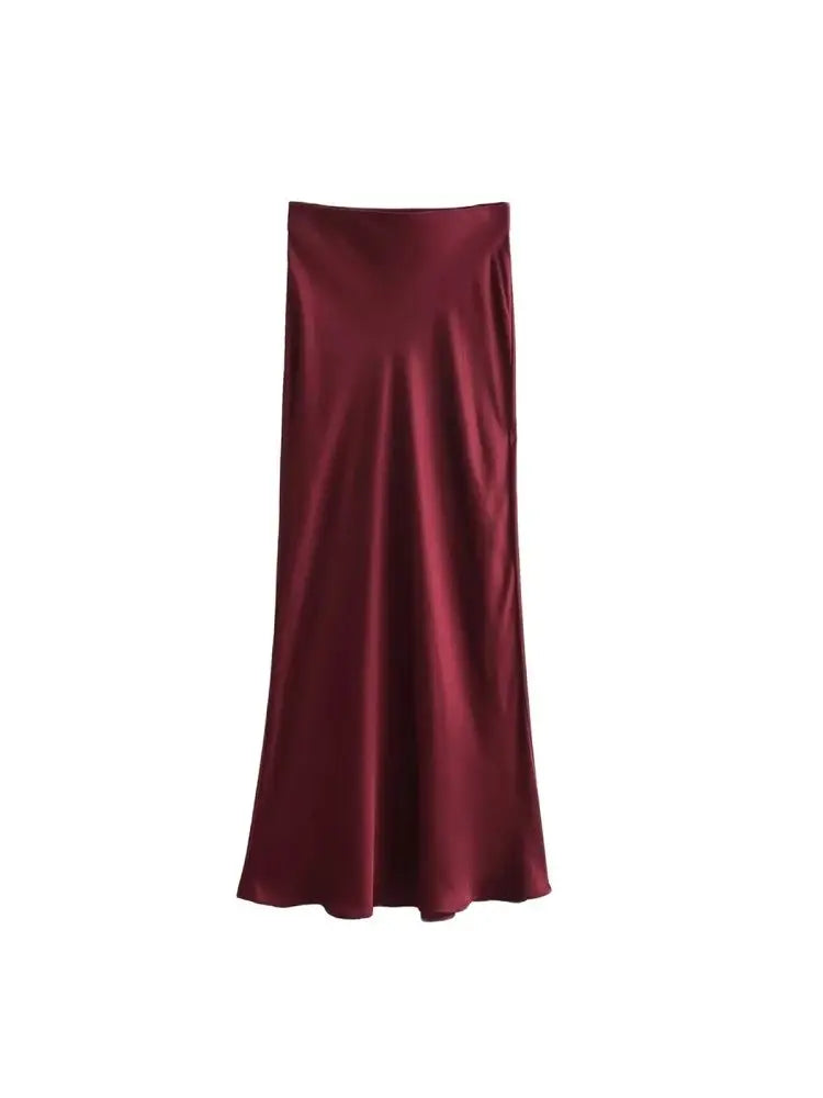 Elegancka Satynowa Spódnica Midi dla Kobiet-Skirts-Moda Perla-Moda Perla