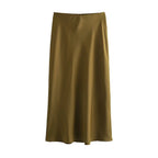 Elegancka Satynowa Spódnica Midi dla Kobiet-Skirts-Moda Perla-Zielony-XS-Moda Perla