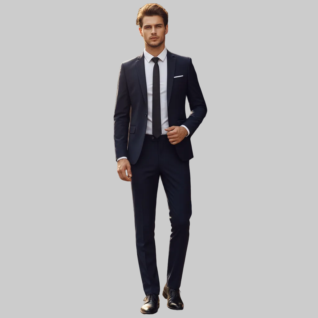 Męski garnitur – dwuczęściowy, slim fit, elegancki