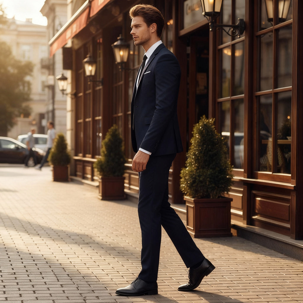 Męski garnitur – dwuczęściowy, slim fit, elegancki