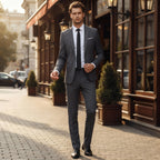 Męski garnitur – dwuczęściowy, slim fit, elegancki