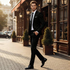 Męski garnitur – dwuczęściowy, slim fit, elegancki