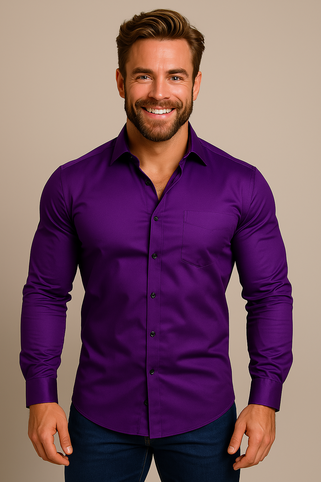 Męska koszula – slim fit, z kieszenią, długi rękaw