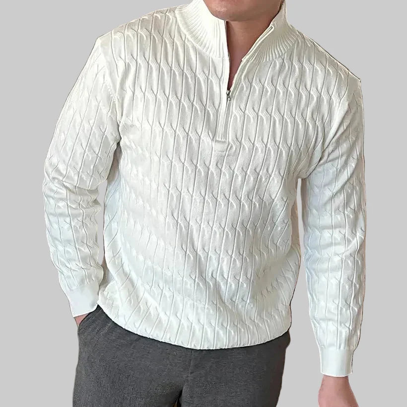 Męski sweter dzianinowy – ze stójką na krótki zamek