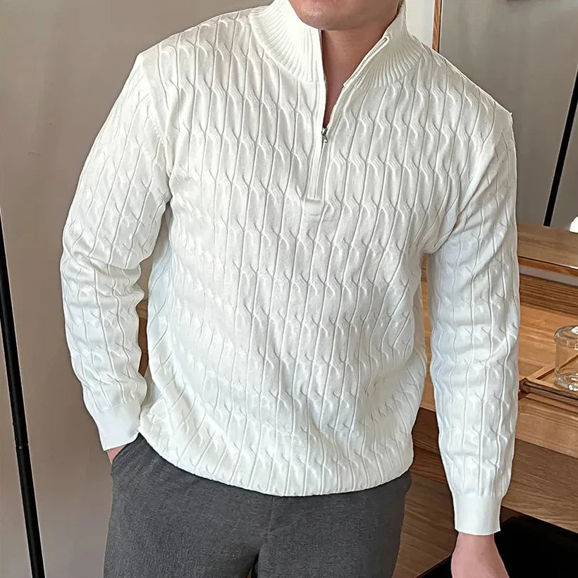 Męski sweter dzianinowy – ze stójką na krótki zamek