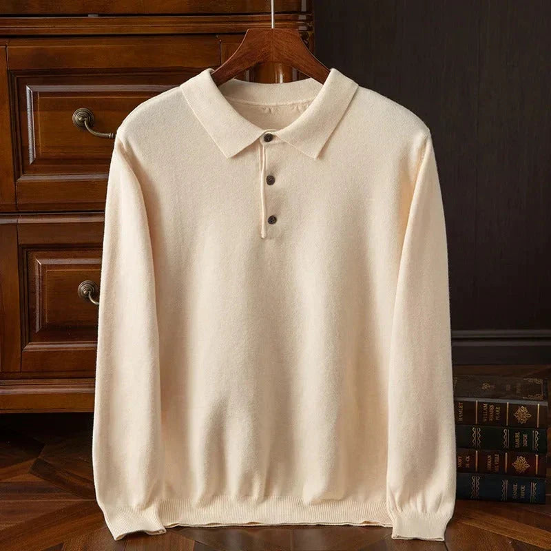 Męski sweter polo – z guzikami, z długim rękawem