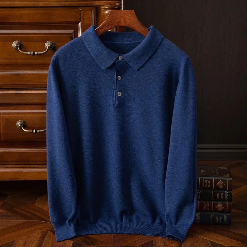 Męski sweter polo – z guzikami, z długim rękawem
