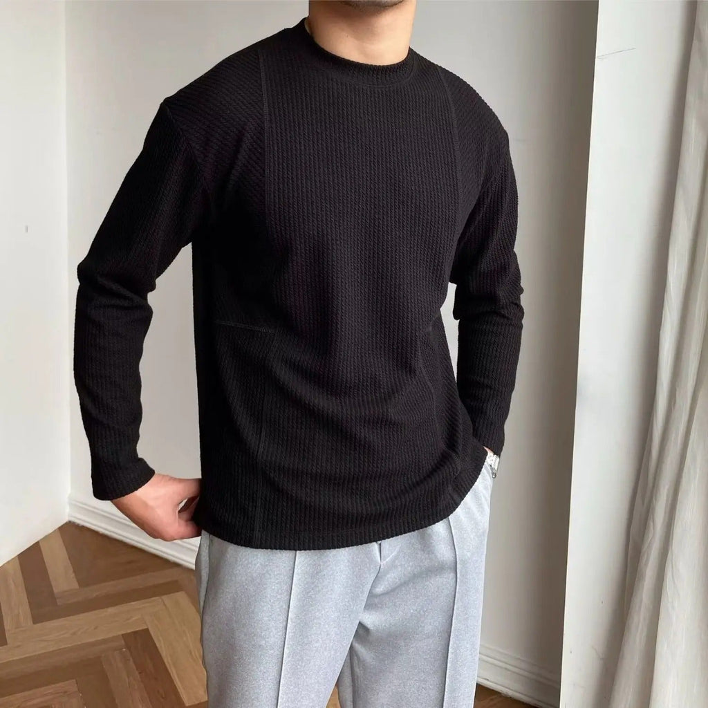 Męski sweter dzianinowy – okrągły dekolt, ze strukturą