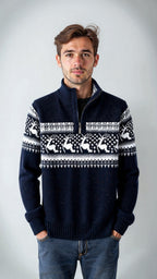 Męski sweter świąteczny – norweski wzór, z zamkiem