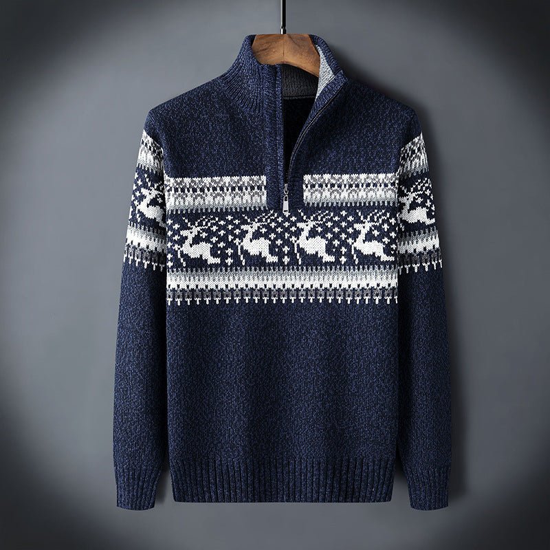 Męski sweter świąteczny – norweski wzór, z zamkiem