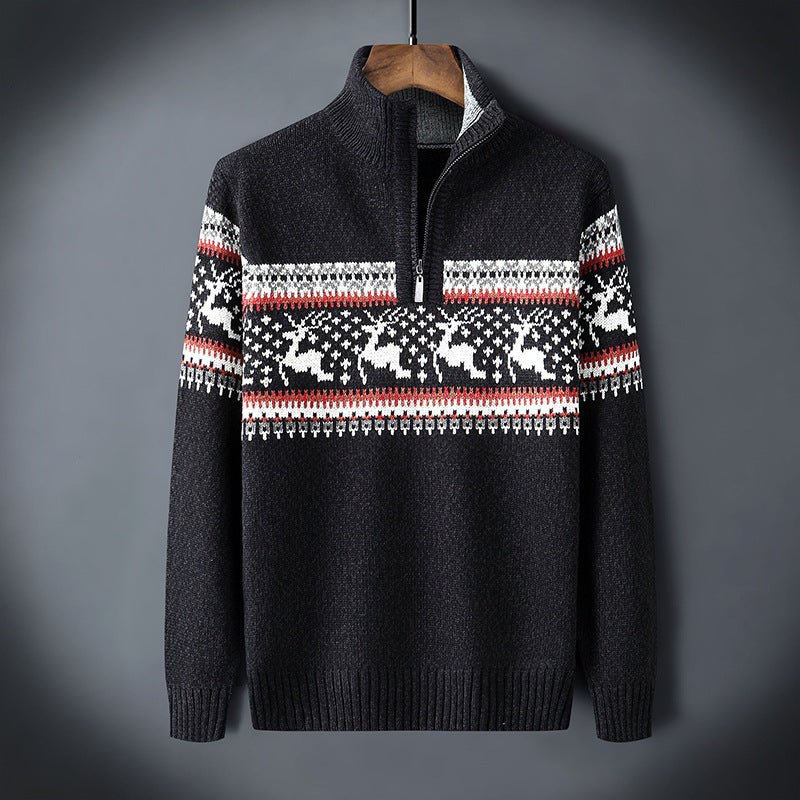 Męski sweter świąteczny – norweski wzór, z zamkiem