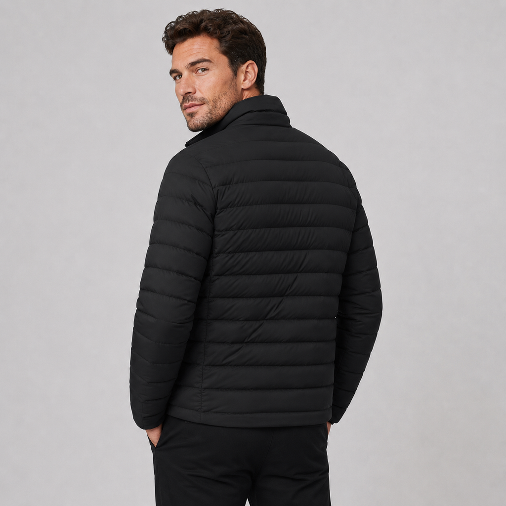 Męska kurtka przejściowa – pikowana, ze stójką, slim fit