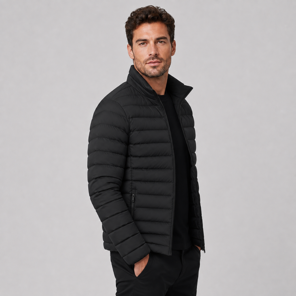 Męska kurtka przejściowa – pikowana, ze stójką, slim fit