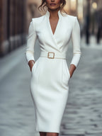 Kobieta Midi Sukienka | Elegancki Krój z Długim Rękawem 6
