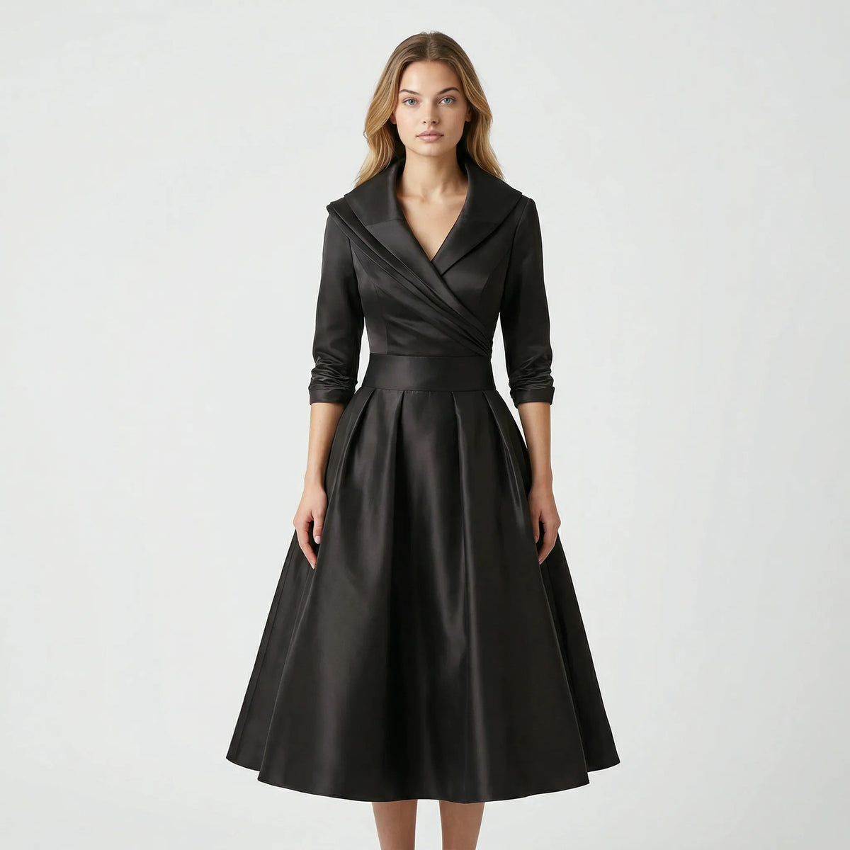 Kobieta Midi Sukienka | Elegancki Krój z Klasycznym Kołnierzem 0