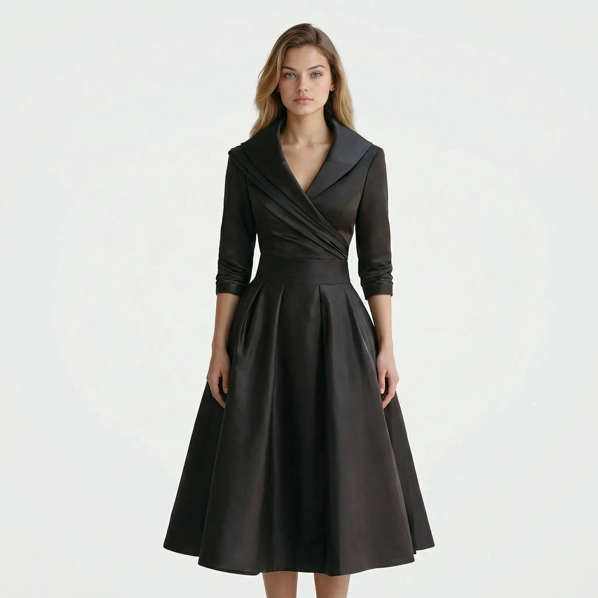 Kobieta Midi Sukienka | Elegancki Krój z Klasycznym Kołnierzem 2