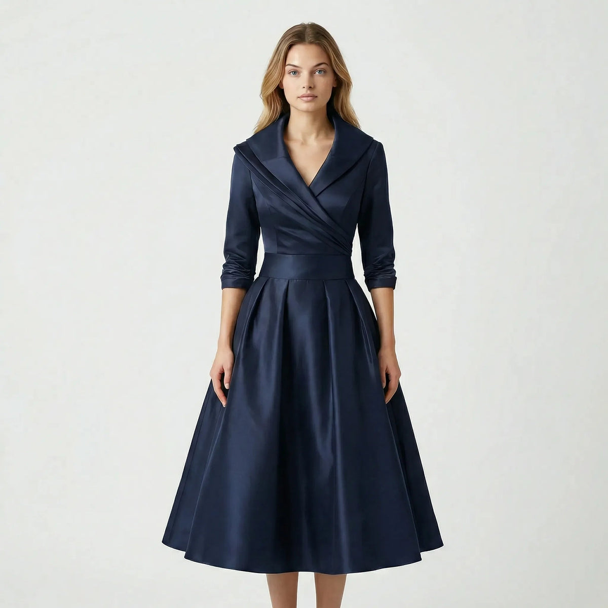 Kobieta Midi Sukienka | Elegancki Krój z Klasycznym Kołnierzem 4