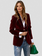 Damska marynarka welurowa – taliowana, na guzik, elegancka
