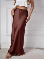 Satynowa Spódnica Maxi z Wysokim Stanem z Jedwabiu Ice-skirts-Moda Perla-Moda Perla