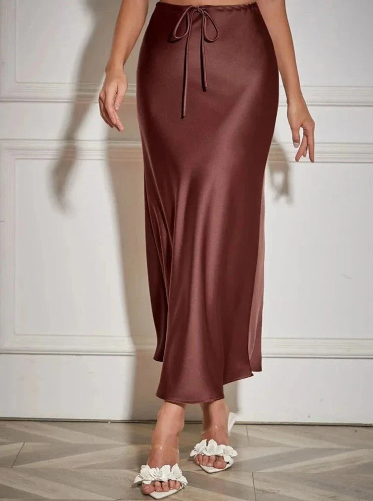 Satynowa Spódnica Maxi z Wysokim Stanem z Jedwabiu Ice-skirts-Moda Perla-Moda Perla