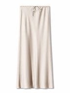 Satynowa Spódnica Maxi z Wysokim Stanem z Jedwabiu Ice-skirts-Moda Perla-Beżowy-S-Moda Perla
