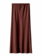 Satynowa Spódnica Maxi z Wysokim Stanem z Jedwabiu Ice-skirts-Moda Perla-Czekoladowy-S-Moda Perla